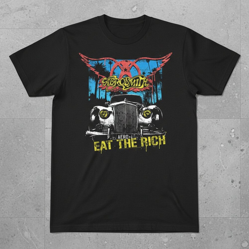Black Graphic T-Shirt “Eat The Rich” Vintage Rock Style Tee